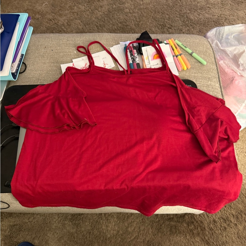 Women’s red cold shoulder shirt